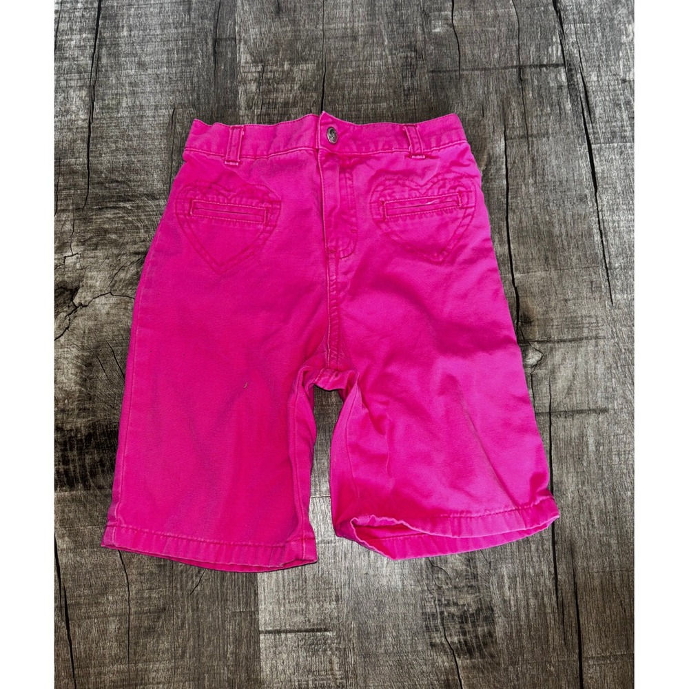 Vintage Y2K Faded Glory Girls Toddler Fuschia Pink Heart Pocket Twill Shorts  4T